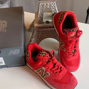 New Balance Red and Leopard Print Athletic Shoes